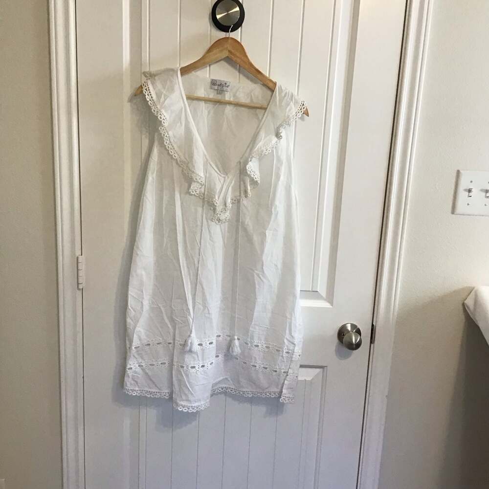 Mud Pie Sea Lady White Cotton Sleeveless Mini Cover Up Dress Lace Trim Large - Picture 2 of 10